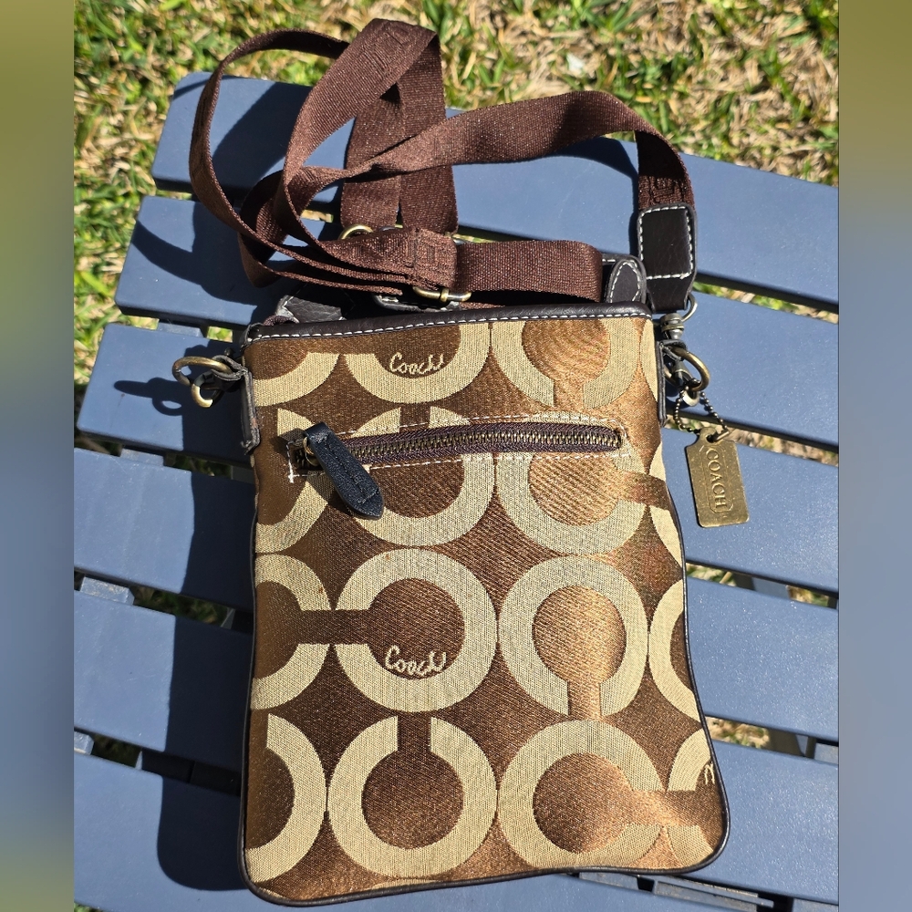 Coach Signature Messenger Cross Bag Monogram Brown 9x7 Logo Women